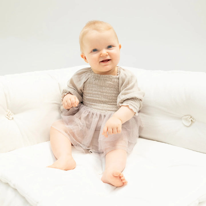 Oatmeal Long Sleeve Smocked Tutu Bubble