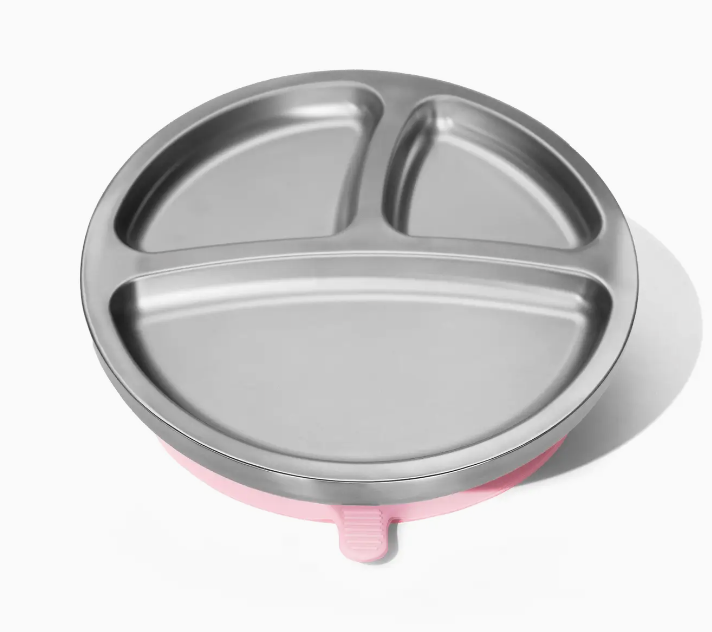 Stainless Steel Suction Baby Divided Plate w/Colored Suction